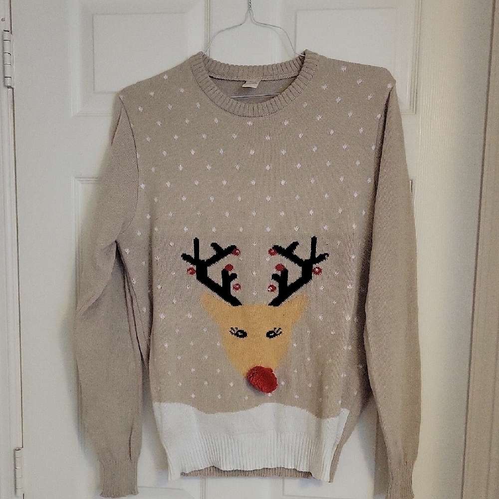 FREE WITH ANY OTHER PURCHASE! Reindeer Knit Sweater in Beige and White